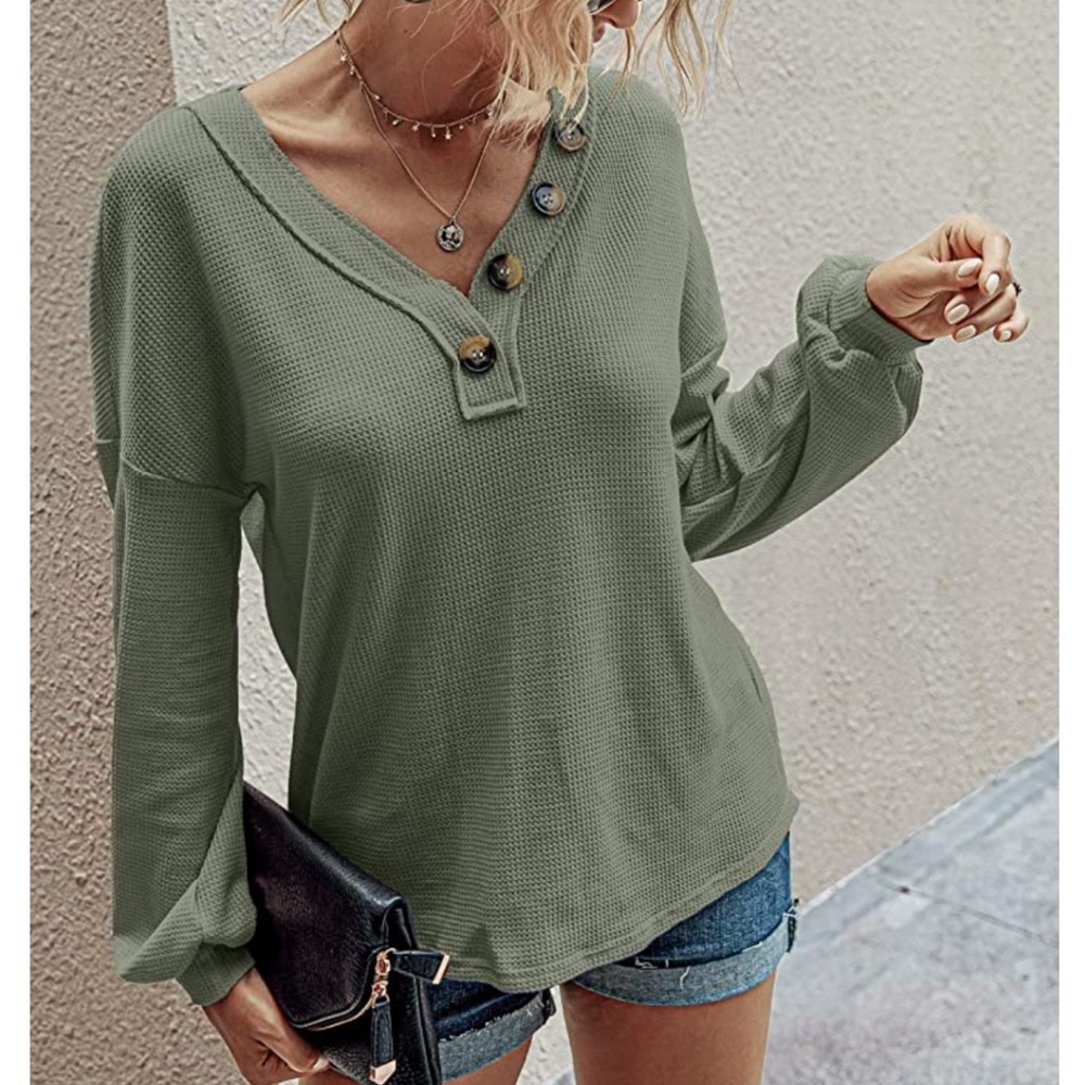 🌹Womens Long Sleeve Waffle Knit Top🌹